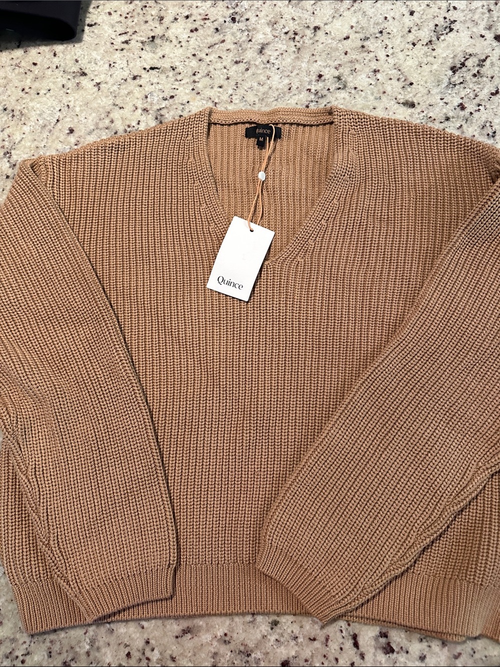 Quince women’s V-Neck Sweater in Tan